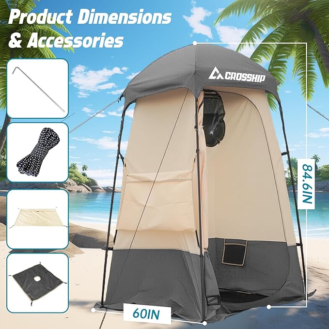 Camping Shower Tent - Outdoor Privacy Tent with Solar Shower Bag - 84.6 H*60 W Privacy Shelter for Outdoor Bathroom Changing Room &amp Fishing UV Resistant&ampWaterproof Camping Bathroom