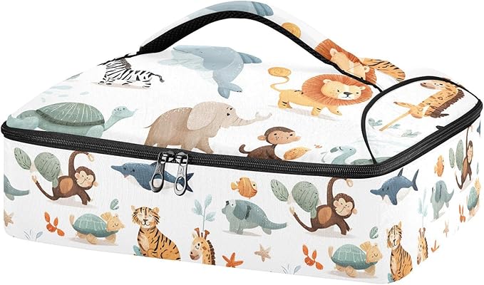 Casserole Carrier Likable AnimalsInsulated Casserole Carrier for Hot or Cold Food Thermal Lunch Tote for Potluck Parties Picnic Beach Fits 9 x 13 Inches Baking Dish