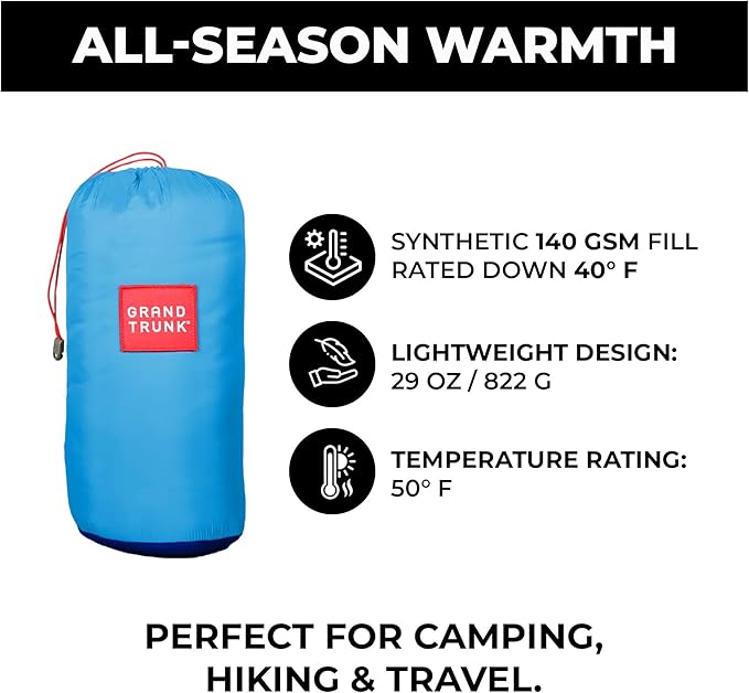 Grand Trunk 360° ThermaQuilt 3-in-1 Hammock Underquilt | Converts to Sleeping Bag or Blanket | 40°F Rated Lightweight Insulated Camping Quilt | Blue/Navy