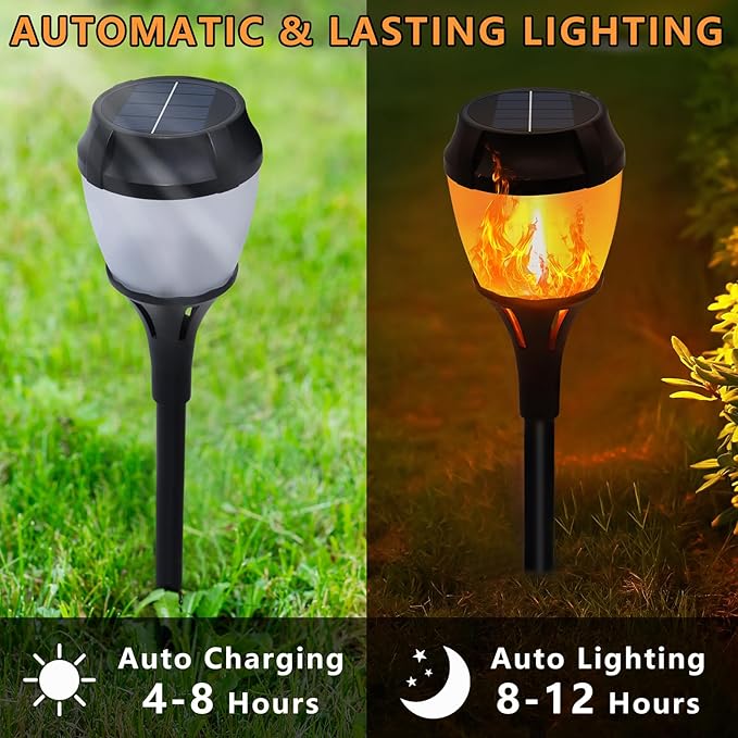 Swingers Solar Lights OutdoorSolar Torch Lights with Flickering FlameWaterproof Outdoor Garden Light for ChristmasGarden Landscape Path Yard Patio (8 Black)