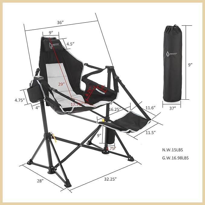 2-Pack Arrowhead Outdoor Folding Hammock Camp Chair with Detachable Footrest Stabilized Feet Padded Headrest and Seat Large Cup Holders 300 LBS Weight Capacity for Camping Beach Tailgating