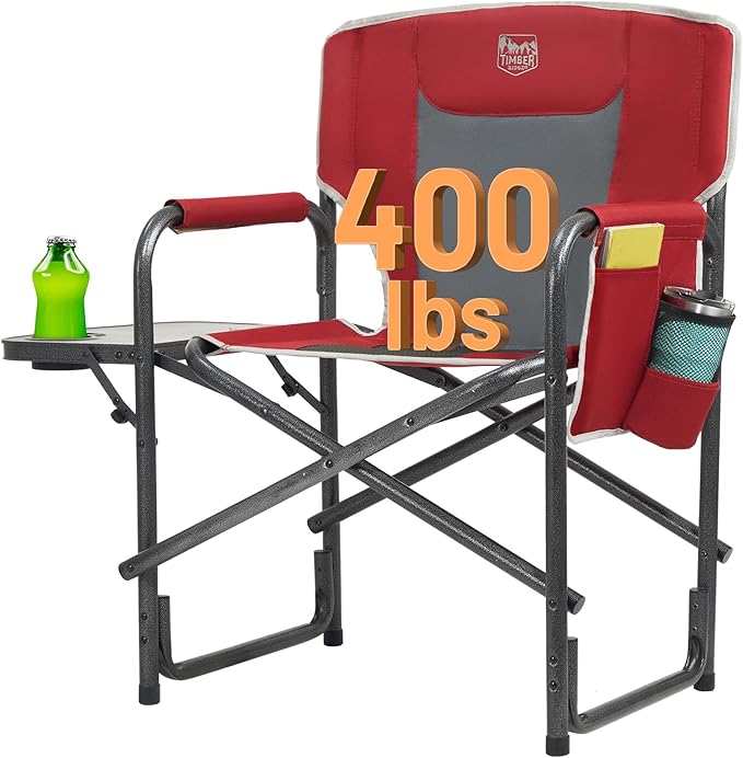 Timber Ridge Aluminum Oversized Camping Chair Lightweight Portable Directors Chair with Side Table Detachable Side Pocket for Outdoor Camping Lawn Picnic Support 400lbs Red