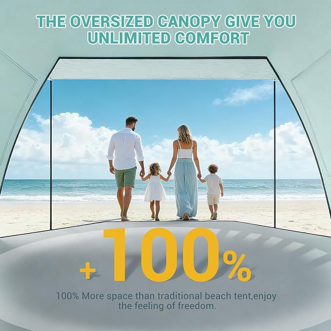 Elegear CumbreX™ Beach Tent Sun Shelter with Canopy 4-5 Person Pop Up Beach Tent Easy Setup UPF 50+ UV Protection Portable Lightweight Double Silver Coating Cabana Sun Shade Shelter - Green