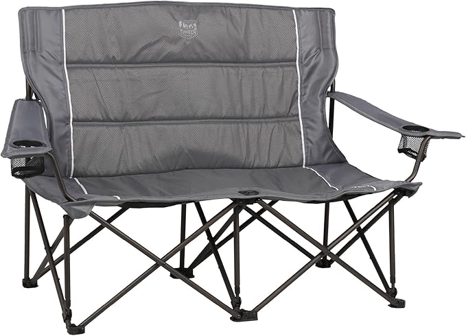 TIMBER RIDGE 2 Person Folding Loveseat Comfortable Double Foldable Camping Chair Folding Lawn chairs for Outside Grey