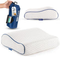 Travel &amp Camping Comfortable Memory Foam Pillow – Easy to Carry Portable Bag – Temperature Regulating Pillow Case - Perfect for Travelling (White Contour)
