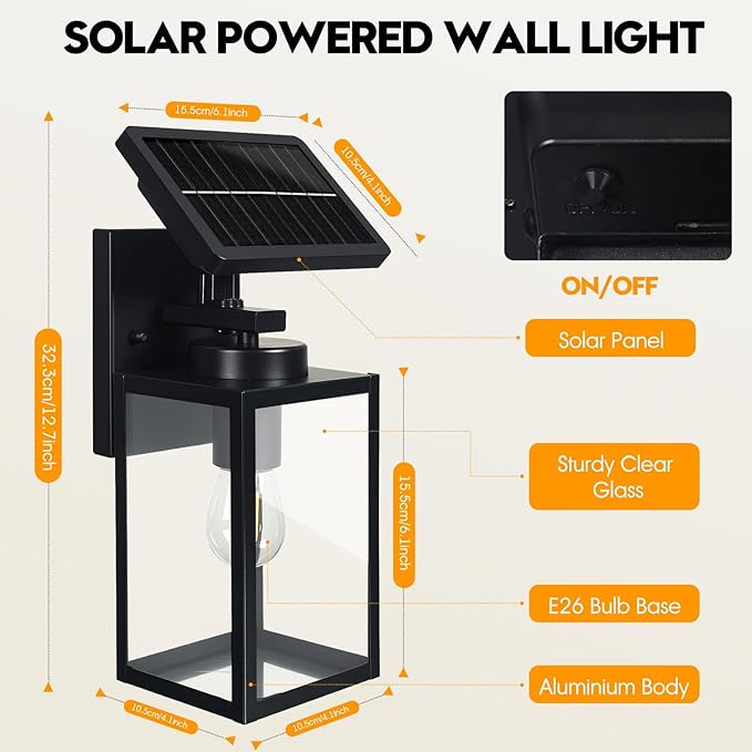 2Pack Solar Wall Lights Outdoor All-Metal Dusk to Dawn Solar Lanterns Outdoor Waterproof Porch Lights for House Front Garage Patio Shed (Bulb Included)
