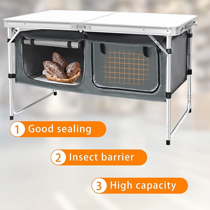 CampLand Outdoor Folding Table Aluminum Lightweight Height Adjustable with Storage Organizer for BBQ Party Camping