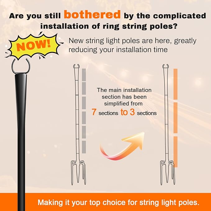 4 Pack 10Ft String Light Poles Metal Poles with Fork for Outside LightsOutdoor Metal Light Stand with Fence Brackets Hanging Lights for Garden Patio Wedding Backyard (4 PACK-Upgraded Version)