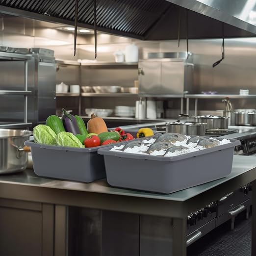 35 L Gray Food Serving Bus Tub Plastic Large Bus Box 4 Packs