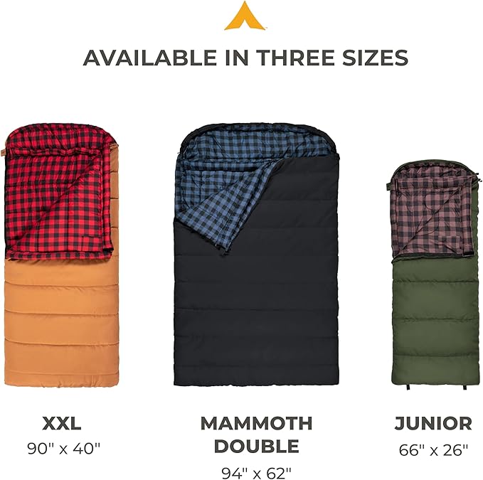 Teton Mammoth Queen Size Double Sleeping Bag- A Warm Bag The Whole Family can Enjoy – Great for Camping Hunting and Base Camp. Compression Sack Included