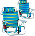 2 Pack Lightweight Portable Recliners Chair for Adults Outdoor Lay Flat Folding Beach Chairs with 5 Positions Backpack Beach Chair with Towel Bar Zipper Pouch Cup Holder NEW Striped