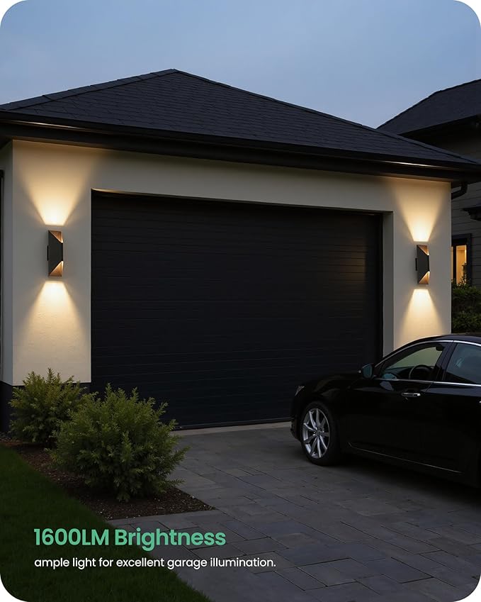 GOBLESON Outdoor Wall Light Set of 2 IP65 Waterproof Porch Lights Outdoor 1600LM 3000K Warm White Up Down Exterior Lighting for House Patio Garage Matte Black Modern (Contemporary 2)