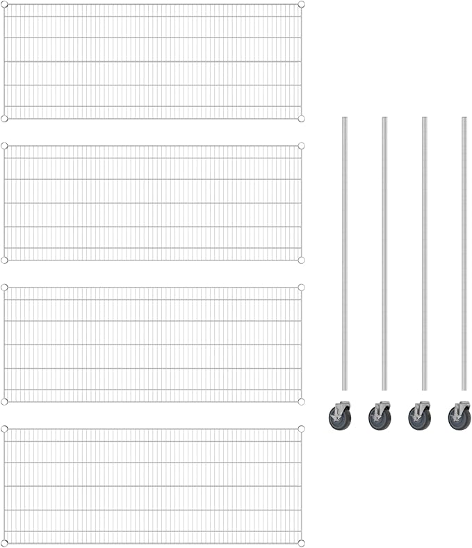 Commercial NSF Listed Chrome Mobile Wire Shelving Kit 24 x 60 x 60 with 4 Shelves Perfect for Warehouse Walk-in Refrigerator Freezer Grocery Store Restaurant Dishroom