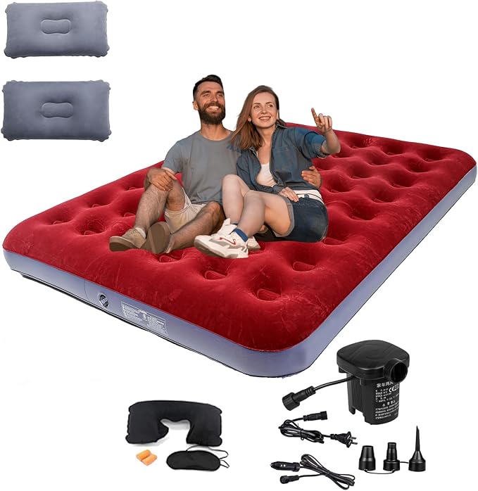 Queen Size Double Camping Air Mattress Bed with Air PumpInflatable Mattress80x 60Thickened Portable Blow Up Air MattressTravel Sleeping Bed Pad for Camping Home Hiking