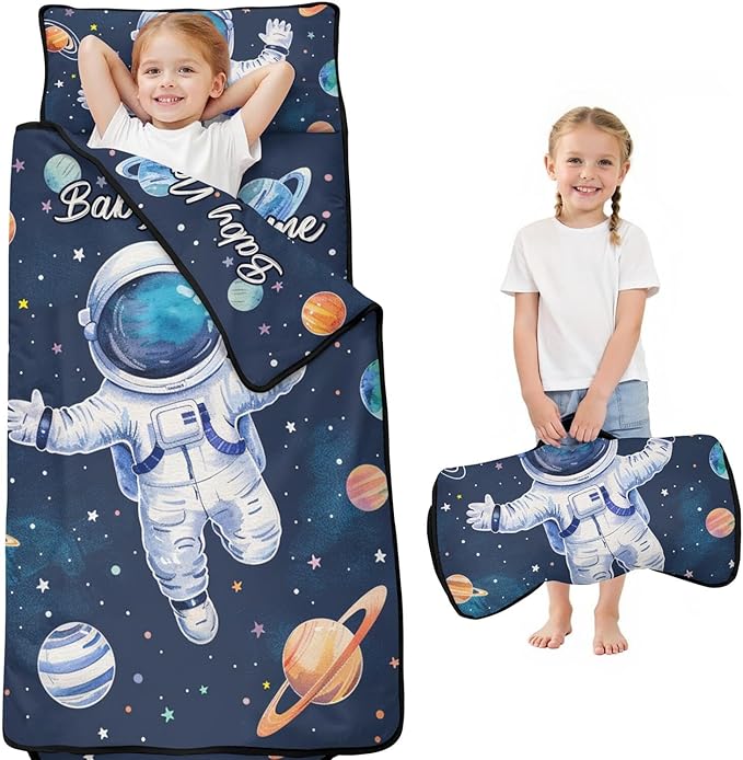 Toddler Sleeping Bag with Blanket &amp Pillow – Personalized Roll-Up Nap Mat with Custom Name for Kids