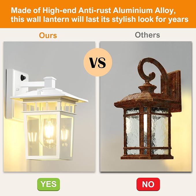 Compact Dusk to Dawn Outdoor Lighting Fixtures Wall Mount Sensor Exterior Wall Lights for House Anti Rust Porch Light White Sconce Lamp Waterproof Wall Lantern for Doorway Garage 2-Pack