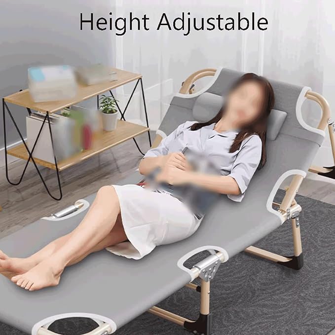 Portable Oxford Fabric Foldable Camping Bed with Thickened Steel Pipe Height Adjustable Travel Camp Cots Breathable Folding Bed Comfortable