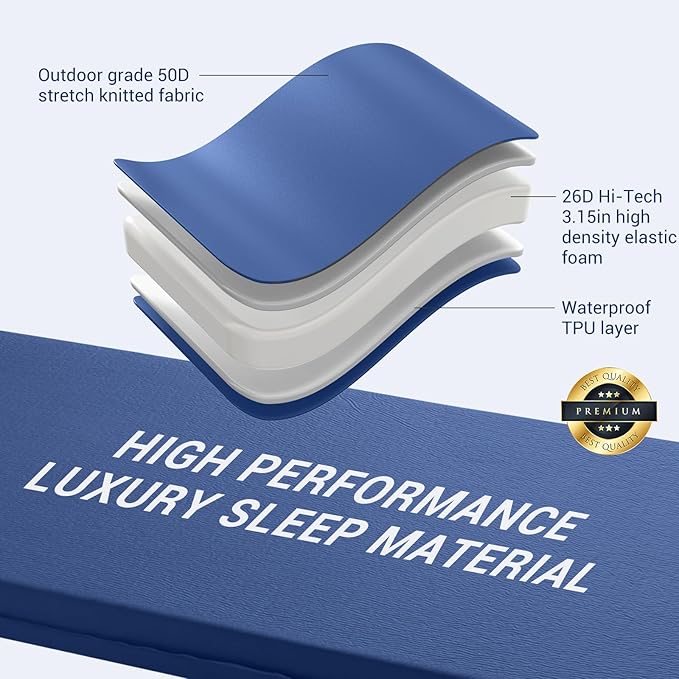 Elegear CumbreX™ Self Inflating Sleeping Pad 3.15 Ultra-Thick Memory Foam Camping Pad with Pillow Fast Inflating in 20s Insulated Camping Mattress Pad 4-Season Camp Sleeping Mat for Camp/Travel/Tent