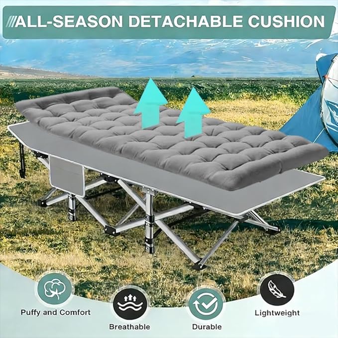 Camping bed with a load capacity of 560/660/760 lbs with a mattress and a storage bag. It is a foldable and easy-to-store guest bed A version without a mattress is also available (Grey 560lbs)