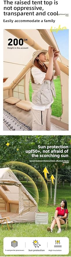 Capacity for 4-6 People Outdoor Inflatable Camping Deluxe Tent 6.3 Flat Inflatable House Oxford Cloth Tent Double Door Air Pump with Window Travel Sun Protection Waterproof Windproof Camping Tent