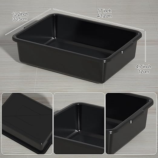 13 L Commercial Bus Tub Wash Basin Tote Box Plastic Bus Box 4-Pack Black