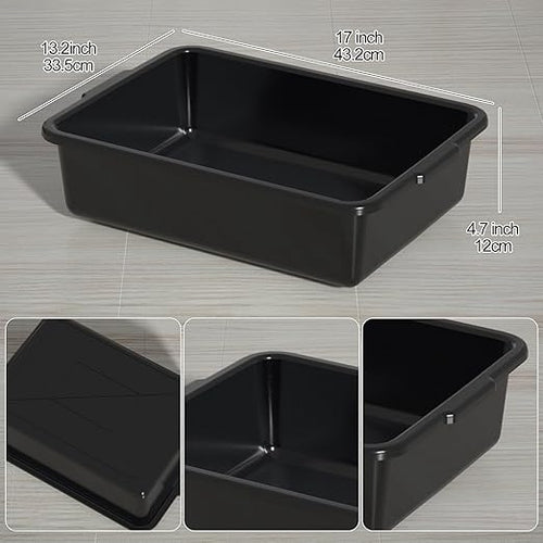 13 L Commercial Bus Tub Wash Basin Tote Box Plastic Bus Box 4-Pack Black