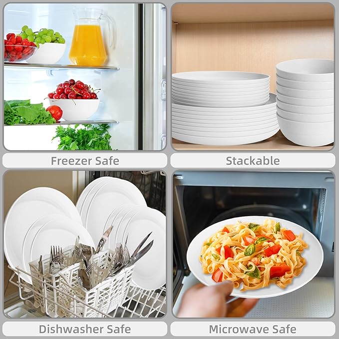 White Plate Set Dishes Set for 8 includes Dinner PlatesPasta BowlsSoup Bowls and Drinking CupsUnbreakable White Dining Dishware Sets Microwave Dishwasher Safe For Kitchen Dorm Office Outdoor32PCS