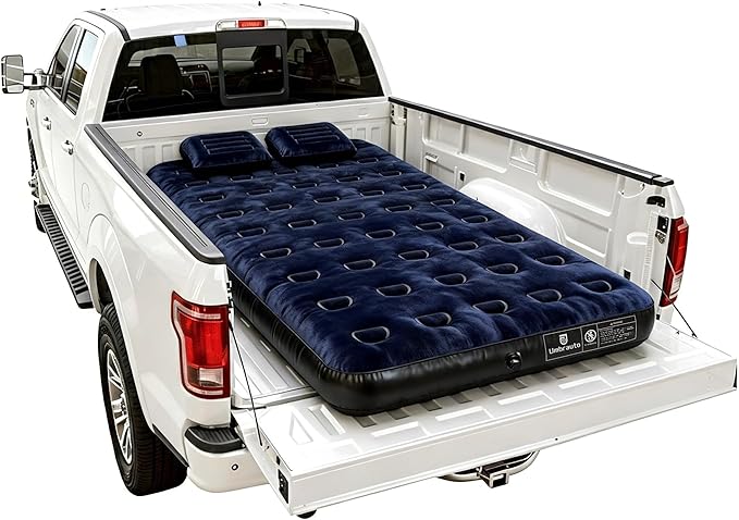 Truck Bed Air Mattress for Ford F150/Chevy Silverado/Dogde Ram/GMC Sierra/Toyota Tundra/Nissan Titan Outdoor Travel Camping Universal Flocked Airbed Fits 5.5-6.8ft Full Size Pickup w/ Pump&ampCarry