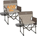 TIMBER RIDGE 2 Pack Aluminum Camping Directors Chair with Side Table Pocket Portable Folding Heavy Duty Lawn Chair for Fishing Trip Picnic Concert Outdoor 400lbs Tan