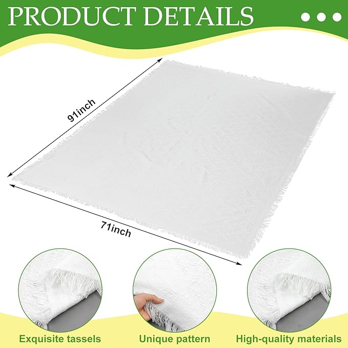 91x 71 in Extra Large Outdoor Picnic Blanket with Waterproof Mat Oversize Beach Woven Cotton Yarn Blanket with Fringe Machine Sandproof for Spring Summer Camping Beach Park(BohoWhite)