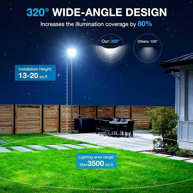 Solar Street Light Outdoor Waterproof8000W Solar Powered Parking Lot Lights Large Street Light Dusk to Dawn with Motion Sensor LED Flood Light Wide Angle Lamp for Patio and Parkling Lot-1Pack