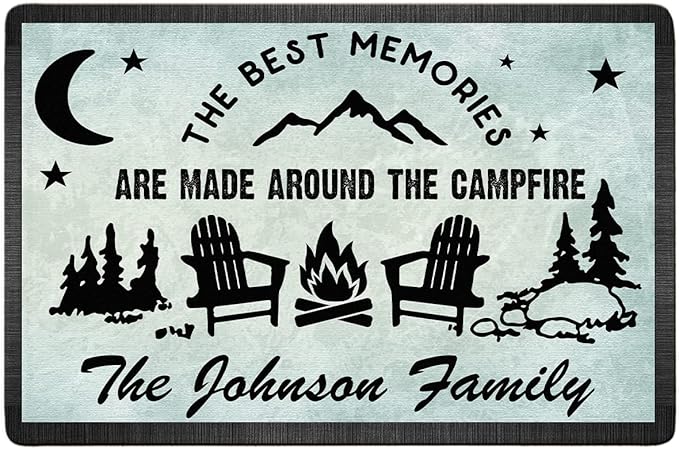Personalized Welcome To Our Campsite Doormat - Custom Text &amp Family Name Camping Because Therapy is Expensive Door Mat RV Accessories for Inside Outside Camper Decorations Welcome Motorhome Gift