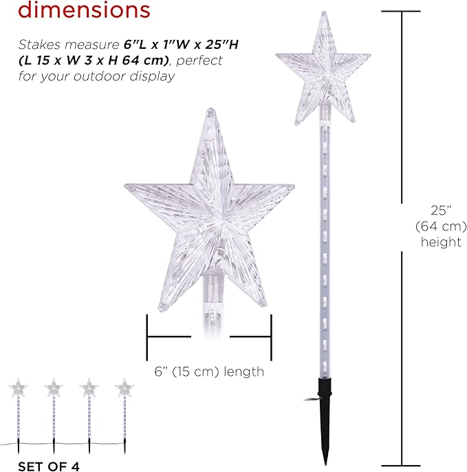 Alpine Corporation Holiday Décor Shooting Star Garden Stake with LED Lights 4-Pack Christmas Decoration
