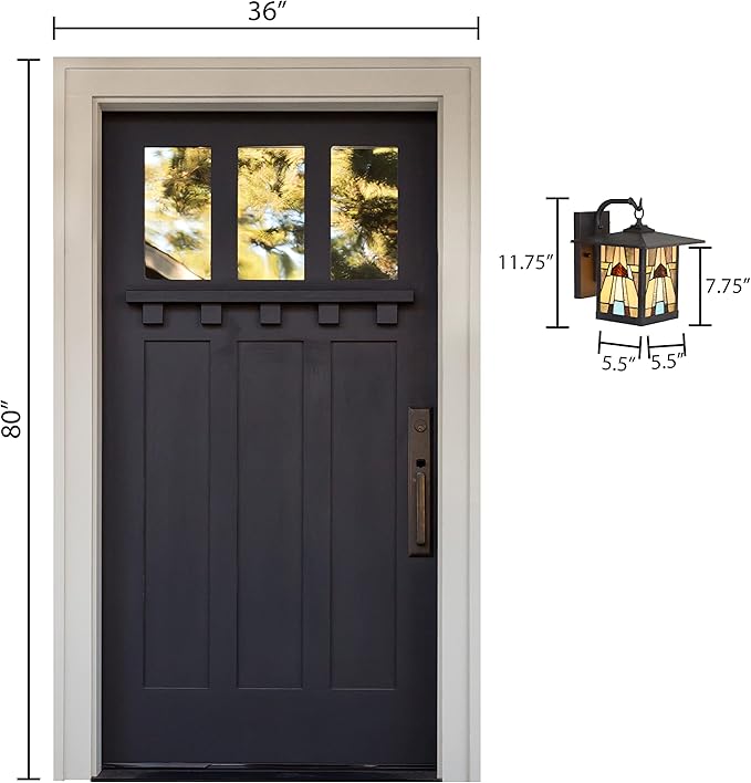 RIVER OF GOODS Stained Glass Outdoor Light Fixture - 11.75 H - Mission Style Porch Light - Mabel