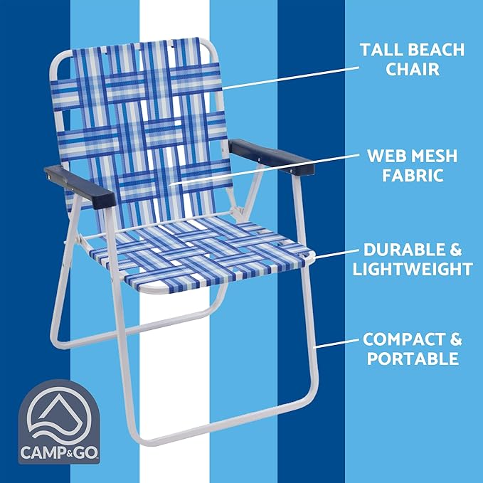 CAMP &amp GO 16 Extended Height Folding Web Lawn Chair Blue/White
