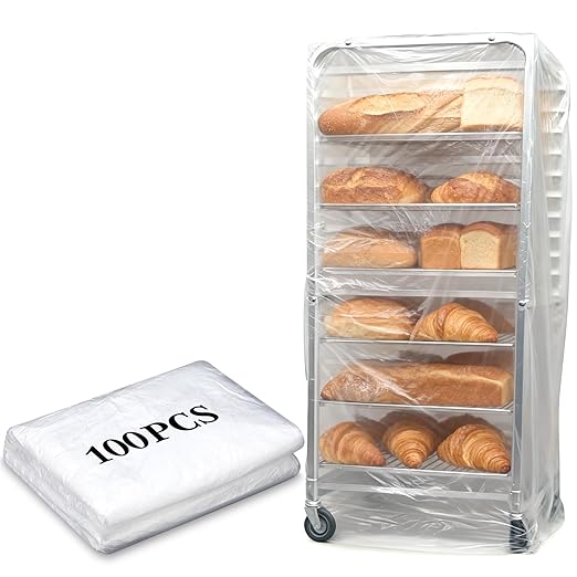 100 Pack Disposable Bun Pan Rack Covers 53x79 Clear Plastic Commercial Grade Food Safety Covers for Sheet Pans and Wire Racks