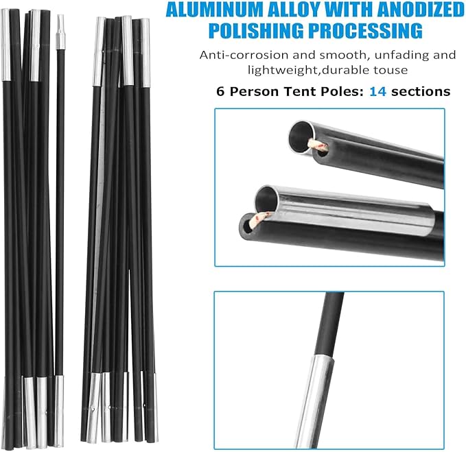 COMMOUDS 2 Packs Beach Tent Poles for Replacement Fiberglass Tents Rod Lightweight Tent Pole Repair Kit