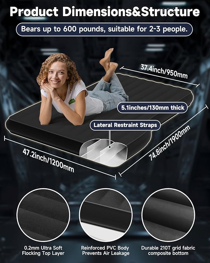 Umbrauto Custom Fit Air Mattress for Tesla Model Y/Juniper 2026 Upgraded Inflatable Camping Bed for Back Trunk Soft Flocking Surface+Reinforced Bottom Sleeping Pad w/Pump for Outdoor Travel