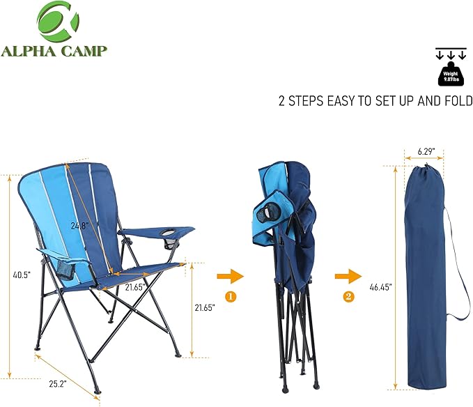 ALPHA CAMP Folding Camping Chair Portable Outdoor Lawn Chair Padded Lightweight Chair Metal Frame Heavy Duty Chair Sports Bag Chairs for Beach Hiking Fishing with Cup Drink Holder Capacity-300lbs