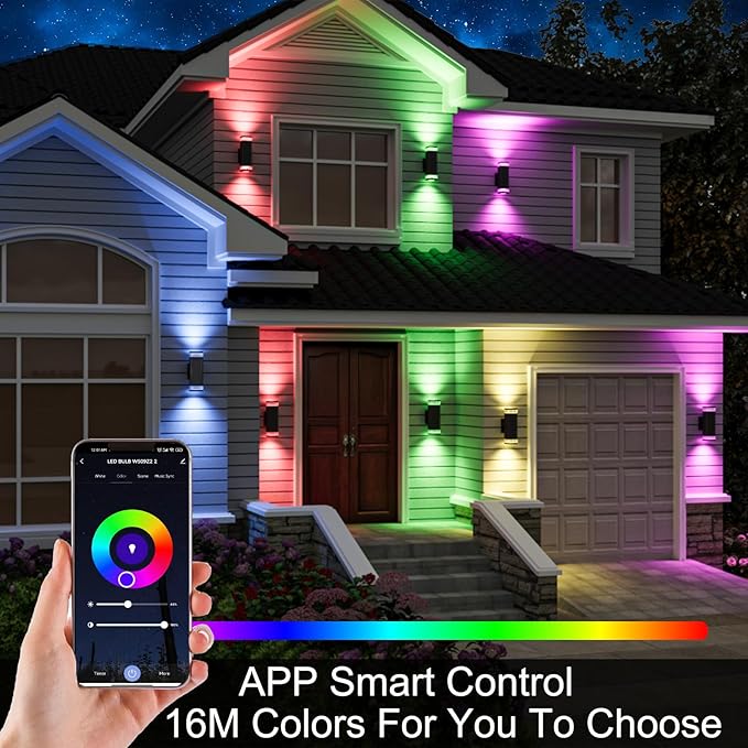 Smart RGB Outdoor Wall Lights 2 Pack Color Changing Porch Lights Cylinder Up and Down Lights Outdoor Wall Sconce Exterior Lighting Fixture Compatible with Smart Life &amp Tuya smart