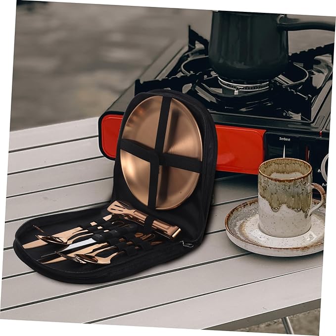 1set Stainless Steel Cutlery with Case Portable Camping Utensil Kit for Outdoor Dining Elegant Finish Includes Spoons Forks Knives Easy to Clean for Picnics and Hiking
