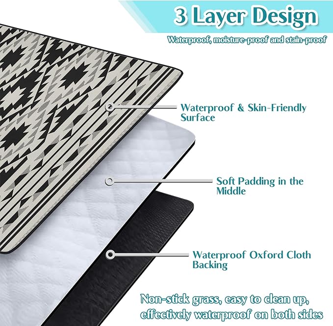 Boho Picnic Blankets Waterproof Foldable 80″X80″ Tribal Large Picnic Mat Outdoor Blanket for Grass Thick Beach Blanket Sandproof Picnic Accessories for Camping Party Park Patio Hiking