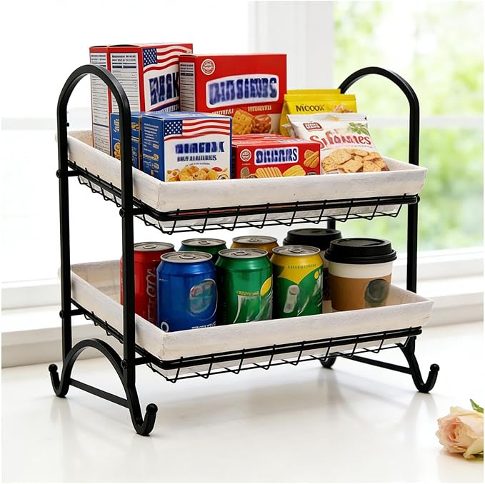 Stackable Candy Display Rack with Canvas Cover|Stackable Candy Organizer|Multi-Function Snack Rack&ampShelf for Chips |Perfect Display Solution for Stores (White Medium)