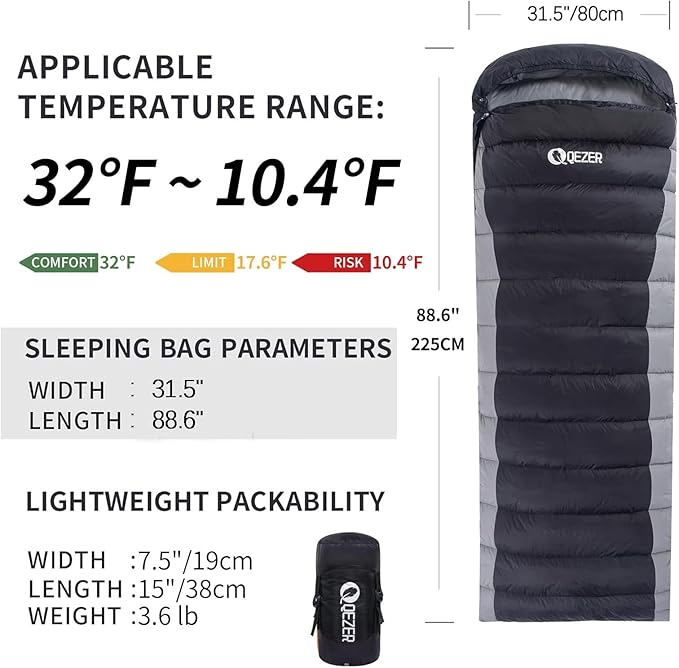 Ultralight Down Sleeping Bag for Adults - 600 Fill Power Cold Weather Backpacking Camping Hiking