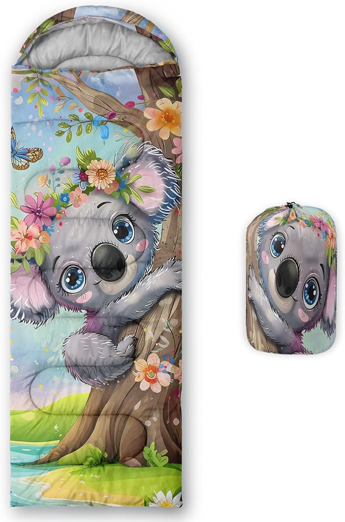 AILONEN Kawaii Panda Sleeping BagsLightweight &amp Waterproof3 Season Warm &amp Cool WeatherDreamy Purple Flower Animal Themed Sleeping Bags for BoysGirlsKidsAdults TravellingOutdoors