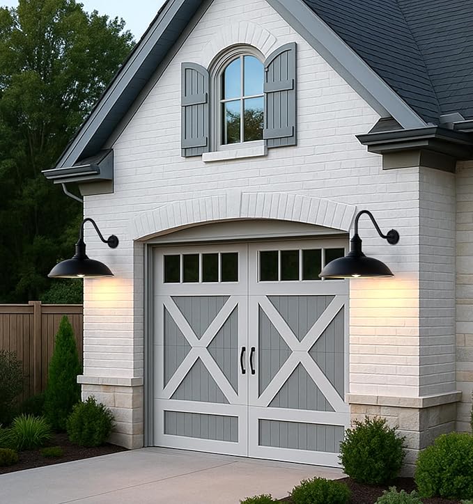 24 Inch Extra Large Outdoor Gooseneck Barn Light with Extended Gooseneck Arm - Automatic Dusk to Dawn Sensor Weatherproof Rustproof Wall Mounted Exterior Light Fixture for Farmhouse Garage