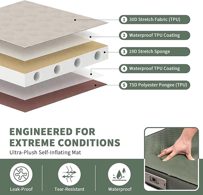 Self Inflating Sleeping Pad with Electric Pump 4 Ultra-Thick Memory Foam Camping Pad 40s Fast Inflating Camping Mattress Pad 4-Season Insulated Camp Sleeping Mat for Outdoor/Travel/Tent (Single)