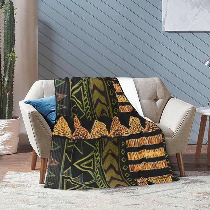80X60 Afrocentric Tribal Motif Pattern Print 2 Lightweight Flannel Blanket - Soft and Breathable Polyester Suitable for Travel Camping and Home Decoration