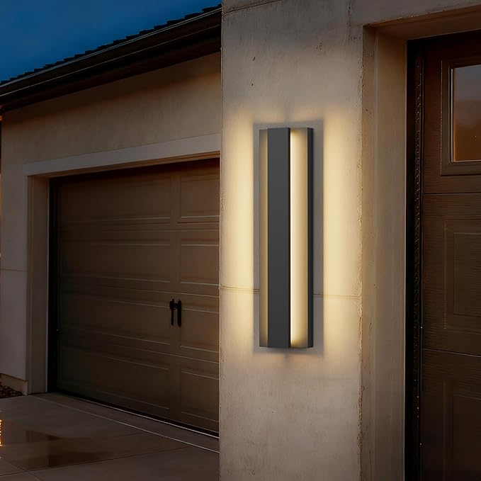 LamQee 18.5 Inch Modern Outdoor Wall Lights Exterior Lighting Fixtures 3000K 12W LED Contemporary Outdoor Wall Sconce Matte Black Outside Wall Mount Lights for House Garage Porch Patio Front Door
