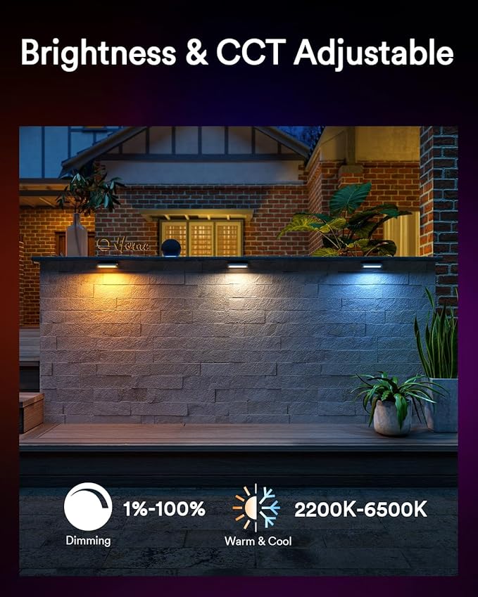 Lumary 8 Pack 12-24V Low Voltage Retaining Wall Lights with Hub 7 Inch Smart LED Hardscape Paver Lighting 2200K-6500K RGBCW Color Changing Outdoor Landscape for Step APP/Remote/Voice Control Brown
